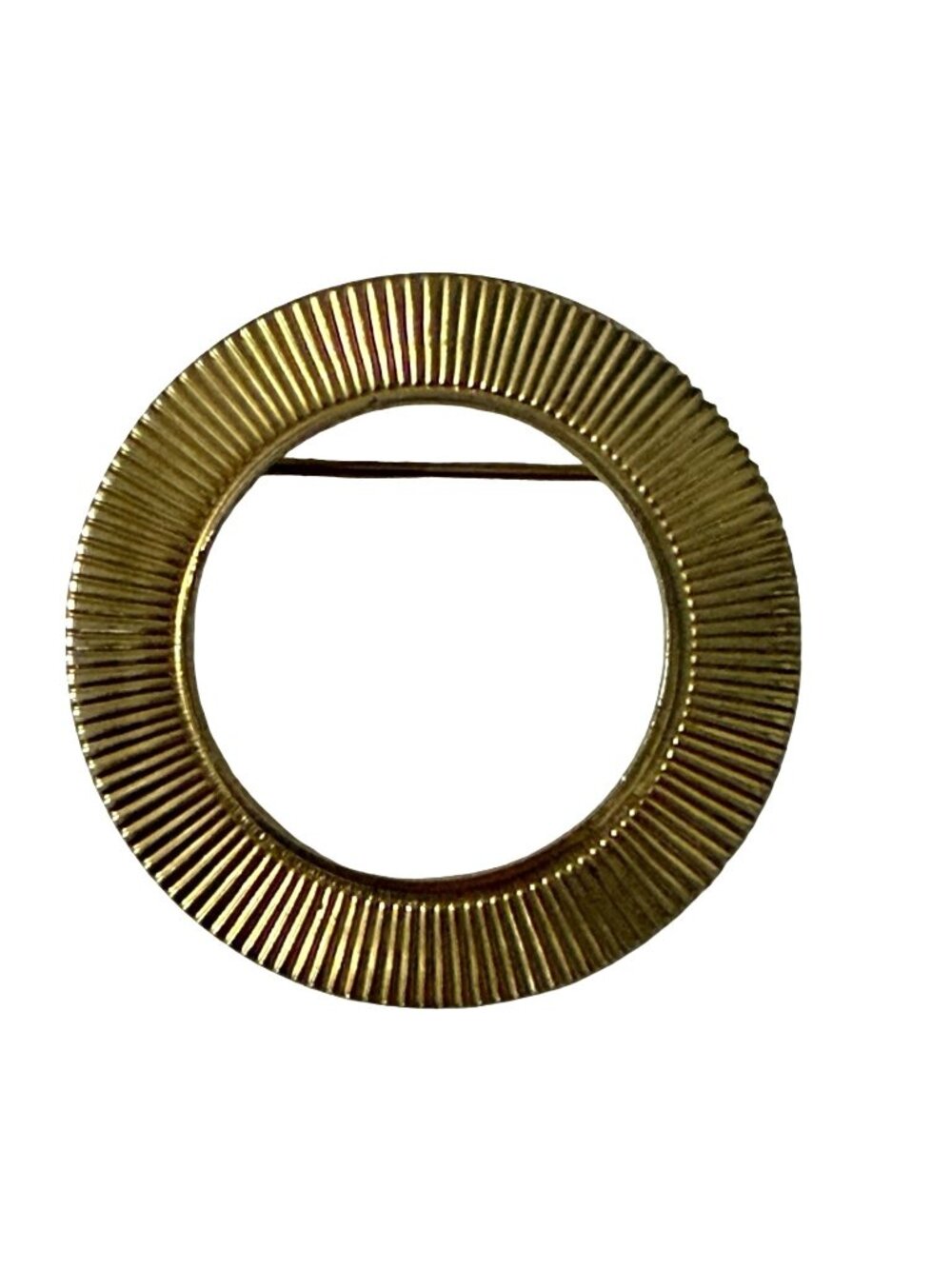 Vintage Gold Tone Circle Brooch Textured Round Open Center Pin